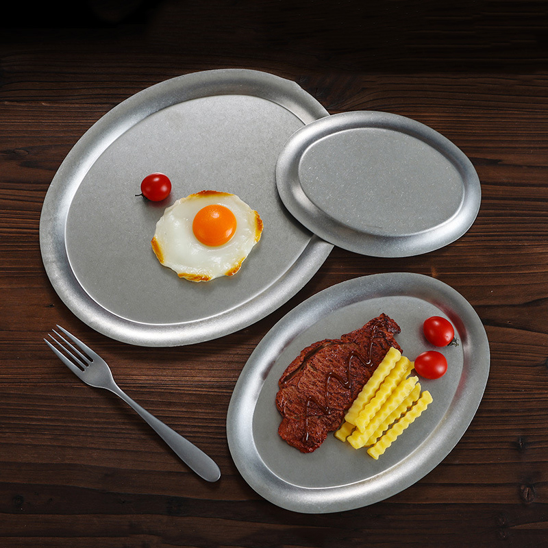 Travertine Tray Oval - 1Pcs Japanese-Inspired Oval Stainless Steel Serving