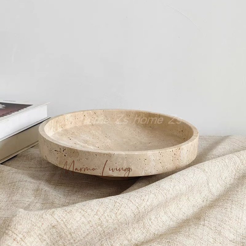 Travertine Tray Oval - Beige Travertine Bowl Wabi Sabi Style