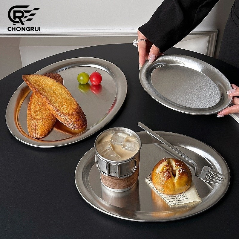 Travertine Tray Oval - Stainless Steel Oval Plate Korean Style